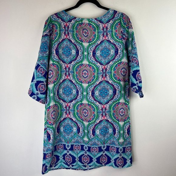 Be Bop Womens Sz Medium Multicolored Bohemian Dress 3/4 Sleeve V Neck Light - Picture 2 of 5